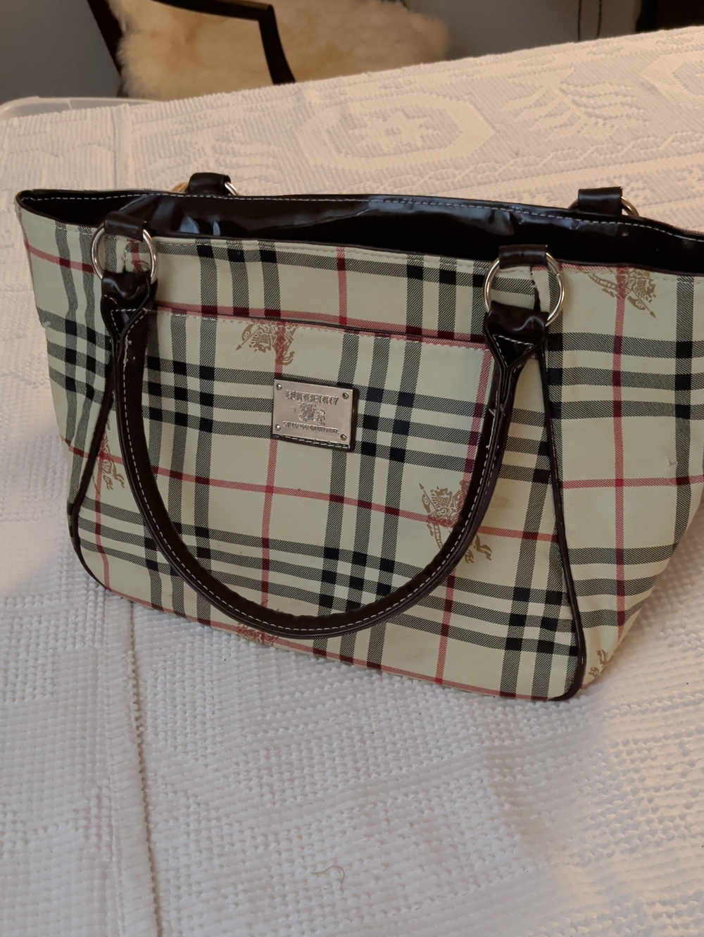 Classic Plaid Tote Bag with Dark Brown Trim